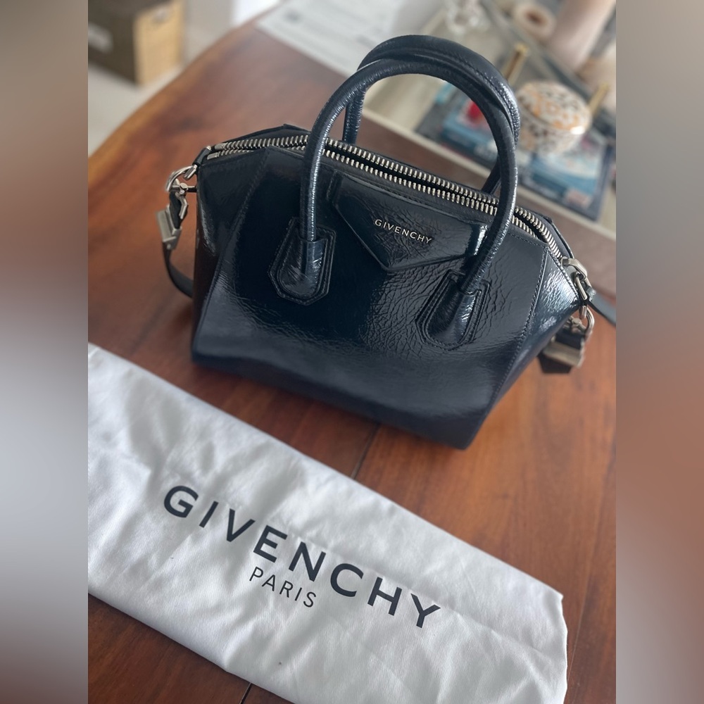 GIVENCHY Small Antigona Creased Patent Leather Satchel in Deep Blue. Like New!!!